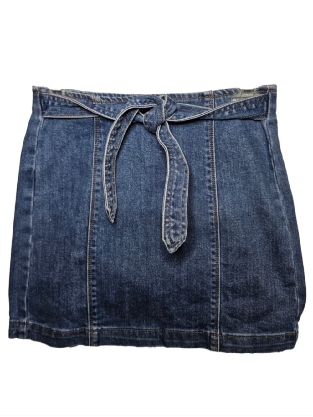 Y2K PacSun Tie Front Denim Mini Skirt High Waisted Blue Wash Sz 25